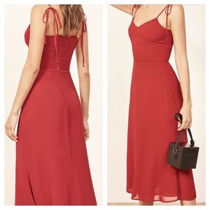 Reformation red spaghetti strap midi dress